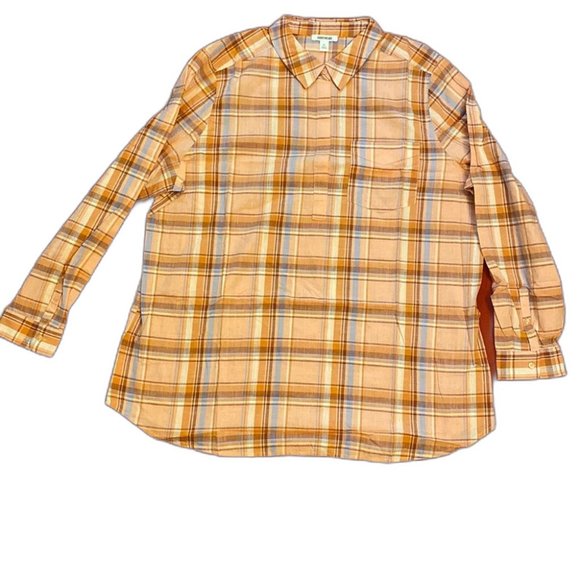 GoodThreads Womens Washed Cotten Popover Plaid Tunic Orange Women Size XL - Picture 1 of 7